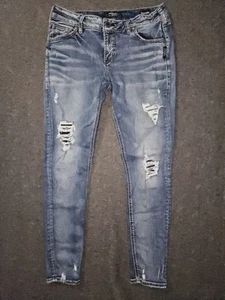 Silver girlfriend Skinny Ankle Jeans Women's 30/27 1/2 Low Rise Blue Distressed - Picture 1 of 10