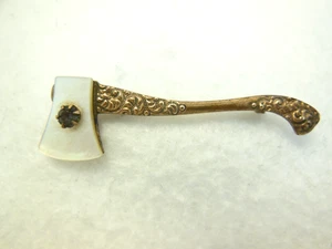 ANTIQUE PRE PROHIBITION CARRY A NATION MOTHER PEARL HATCHET TEMPERANCE PIN - Picture 1 of 5