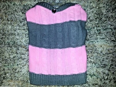 DOG SWEATER Pink & Gray SMALL MEDIUM Dog Spirit CRYSTAL HEART Puppy Clothing NEW - Image 1 of 4