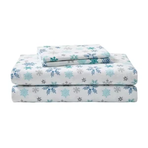 Tossed Snowflake 4-Piece Multi-Blue Graphic Flannel King Sheet Set - Picture 1 of 7