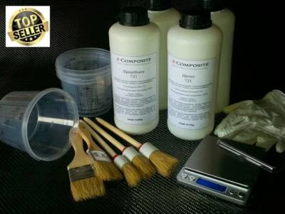 Z-COMPOSITE PREMIUM Carbon-Set XL: 2m² Carbongewebe 245g/m² + 1,0kg Epoxidharz + Zubehör
