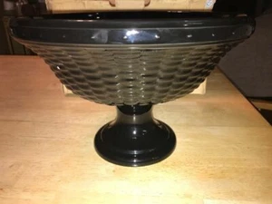 Longaberger Keramik gewebt Reflexionen Ebenholz schwarz Standfuß Kompott Schale 31722150 - Bild 1 von 12