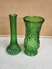 Lot Of 2 - Vintage Hoosier Glass Green Flower Vases - Misc Size 