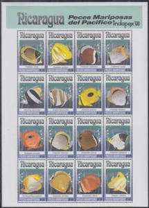 NICARAGUA Sc # 1962a-p(r) CPL MNH HOJA de 16 PECES DIFERENTES, con EMBLEMA INDOPEX '93 - Imagen 1 de 1