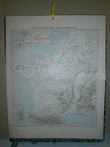 Carte 19° couleur Grand format carte physique de la région Française - Imagen 1 de 1