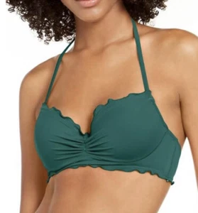 Top de bikini Sundazed Nixie borde con volantes halter natación 36D verde esmeralda jade nuevo con etiquetas - Imagen 1 de 6