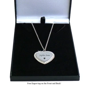 Large Heart Necklace with Crystals, Personalised Engraving, Engraved, for Women - Picture 1 of 12