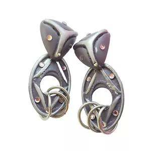 Orecchini Jeff Lieb Grigio Fiore Rosa Strass Porta Bussare Clip On - Foto 1 di 12