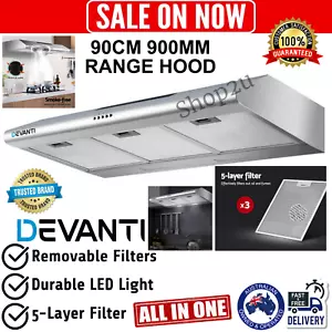 DEVANTI Fixed Range Hood Rangehood Stainless Steel Kitchen Canopy 90cm 900mm - Picture 1 of 8