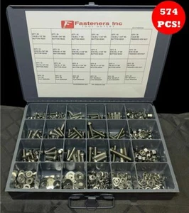 574 PCS! Stainless Steel Button Socket Head Cap Screw Allen Bolt Assortment Kit - Picture 1 of 17
