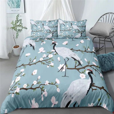 BHOMLY Twin/Full/Queen/King Bed Duvet/Quilt Cover Set Bedding Red-Crowned Crane Flower