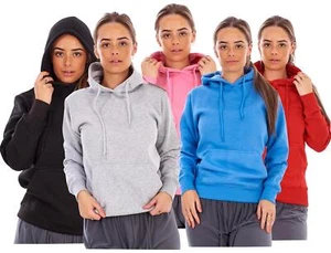 Ladies Pullover Plain Hoodies Branded Pocket Hooded Fleece Top Sweatshirt - Picture 1 of 48