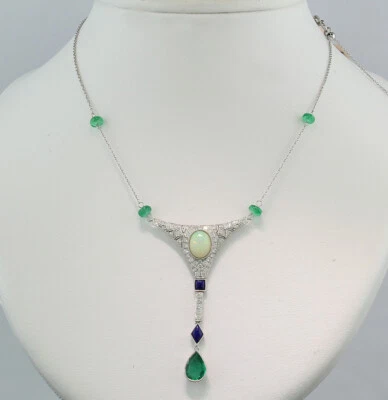 Wunderschönes Opal Smaragd Brillant Collier 750-Weißgold Wert 5.870 Euro   - Bild 1 von 4