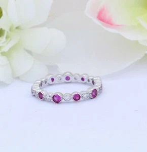 1.5Ct Lab-Created Pink Sapphire Wed Band Eternity Stackable 9ct SOLID White Gold - Picture 1 of 4