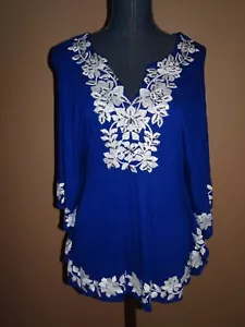 INC International Concepts Azul Bordado Lentejuelas Kimono BOHO Top Talla L - Imagen 1 de 5
