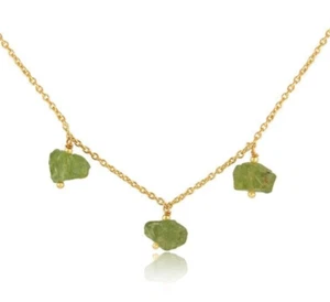 Multi Hanging Stone Necklace Pendent With 3 Green Peridot In Gold Plated Chain - Picture 1 of 4