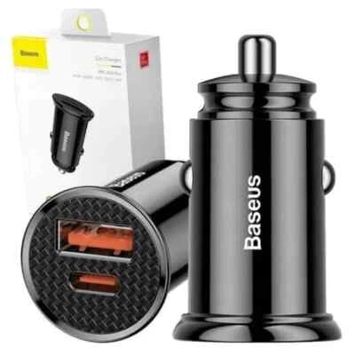 Baseus 30W USB-A + USB-C Car Vehicle Charger PD3.0 QC 4.0 PPS Black 12-24V - image 1 of 4