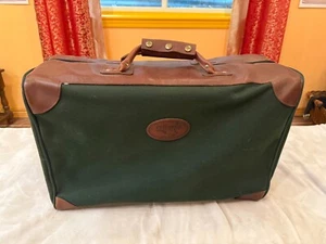 2nd Square Suitcase, JW Hulme's Leather and Green Canvas, 15” x 9” x 23” - Picture 1 of 12