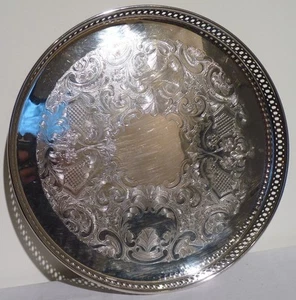 SILVER PLATE ROUND 12 1/4" PIERCED SCROLL DESIGN GALLEY SERVING TRAY MARLBORO - Picture 1 of 5