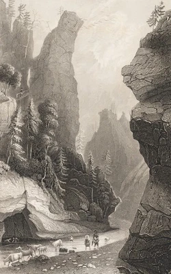 PAYNE (*1812) nach MAYER (*1791), Felsenschlucht mit Wanderern, Sst. Romantik - Bild 1 von 4