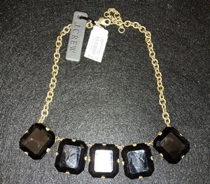 J. Crew Necklace with Over 1” Square Black Toned Gems NWT Bronze Tone - Picture 1 of 5