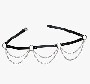 Cinturón de cadena de cuero PU negro, cinturón emo, cinturón punk, cinturón grunge, cinturón gótico,  - Imagen 1 de 6