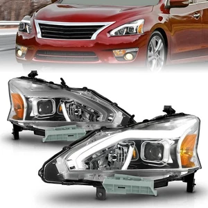 Chrome Clear Lens Headlight Set w/Light Bar fits 2013-2015 Nissan Altima w/o HID - Picture 1 of 6