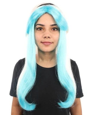 Women Two-Tone Blue and White Fairytale Wig, Twisted Waves with Ribbon Headband - Image 1 of 4