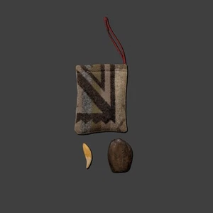 Vintage Bear Tooth Stone Tool with Wool Pouch Primitive Tribal Style 3 inch - Picture 1 of 10