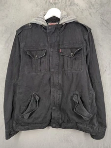 Levi's Denim Giacca Militare con Cappuccio Uomo Grande Foderata Sherpa Abbigliamento da Lavoro Nero Zip  - Foto 1 di 11