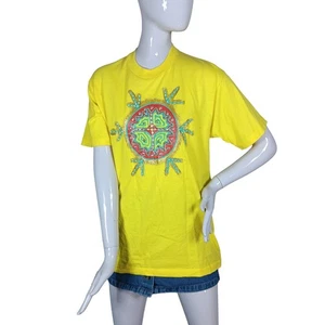 Camiseta vintage de una sola puntada años 90 pintura hinchada hecha a mano grande amarilla  - Imagen 1 de 7