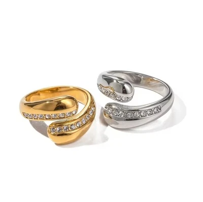 Anello Donna Acciaio Inox Regolabile con Zirconi – Elegante Oro o Argento - Immagine 1 di 4
