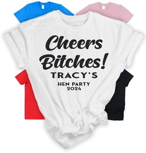 Personalised Cheers Bitches Matching Hen Do T-Shirts Weekend Girls Holiday - Foto 1 di 21