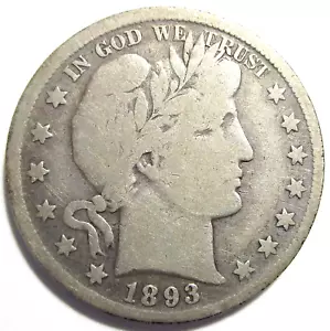 Mezzo dollaro da barbiere 1893 MOLTO BUONO/BENE moneta senza problemi - Foto 1 di 3