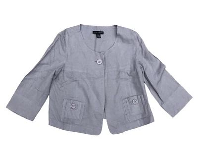 Chaqueta con Capa LARRY LEVINE Mezcla de Lino Para Mujer GRANDE Abrigo Gris Manga Larga Foto 1 de 4