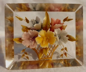 Vintage 1950s Reverse Carved Lucite Brooch - Basket of Flowers - Picture 1 of 8