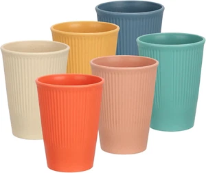 12 Oz Unbreakable Wheat Straw Cups, Set of 6 Reusable Plastic Cups, Microwave an - Picture 1 of 7
