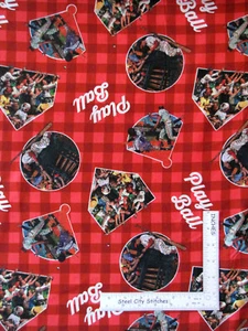 Baseball Sport Play Ball Red Plaid Cotton Fabric Springs CP63669 By The Yard - Picture 1 of 1