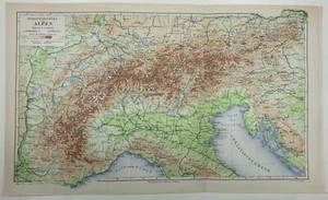 Physische Karte der ALPEN / HÖHENSCHICHTEN Original-Graphik 1885 - Bild 1 von 1