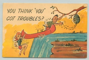 Postcard, You think "you" got troubles? waterfall, canoe, kayak, bees - Picture 1 of 2