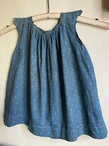 Early Antique Handmade Blue Calico Little Girl's Dress￼ AAFA Textile Peg Rack