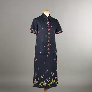 Vintage De Parisini Anzug mit Himbeeren Baumwolle Gr.m 70er Jahre - Bild 1 von 7