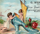 1880s C. Wippert Shoes Children In Shoe-Sailboat Beach Sea P155