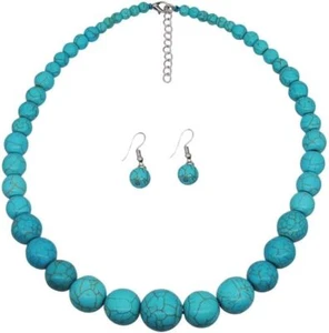 Conjunto de pendientes collares gruesos con cuentas turquesa para mujer meditación - Imagen 1 de 3