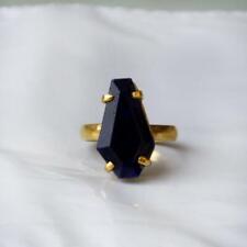 100% Natural Blue Sapphire Gemstone 925 Sterling silver Gold Plated Ring Unisex