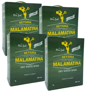 Retsina Malamatina 4x 3,0l Bag-in-Box | Geharzter Weißwein aus Griechenland - Bild 1 von 2