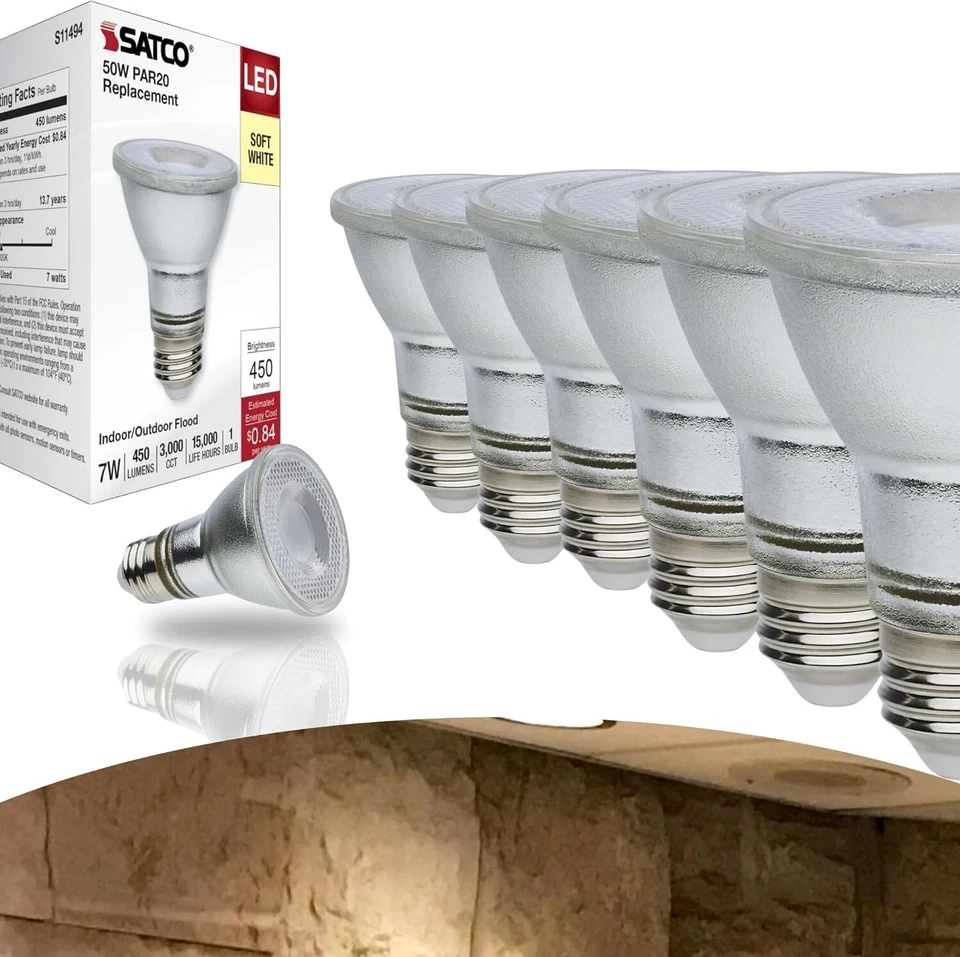 SATCO S11494 - 7 Watt Econo PAR20 LED BULB - 3000K - Silver Finish (6 Pack) - Image 1 of 4