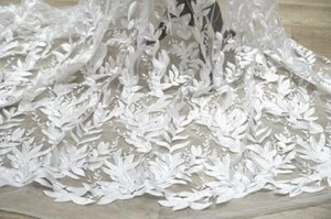 Off White Embroidered Large Leaf Lace Fabric Soft Flower Bridal Dress Fabric 51" - Bild 1 von 9