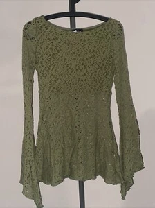 🕉️ Damen Psy Shirt Longsleeve Lochmuster Gr. M Grün Transparent 🕉️ - Bild 1 von 2