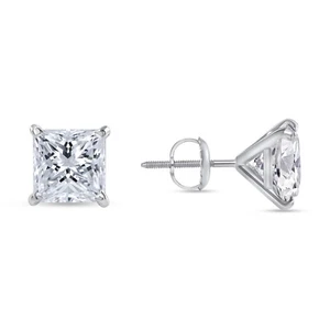 1.50 Ct Princess Created Diamond Earrings Stud Real 14K White Gold Martini Screw - Picture 1 of 3